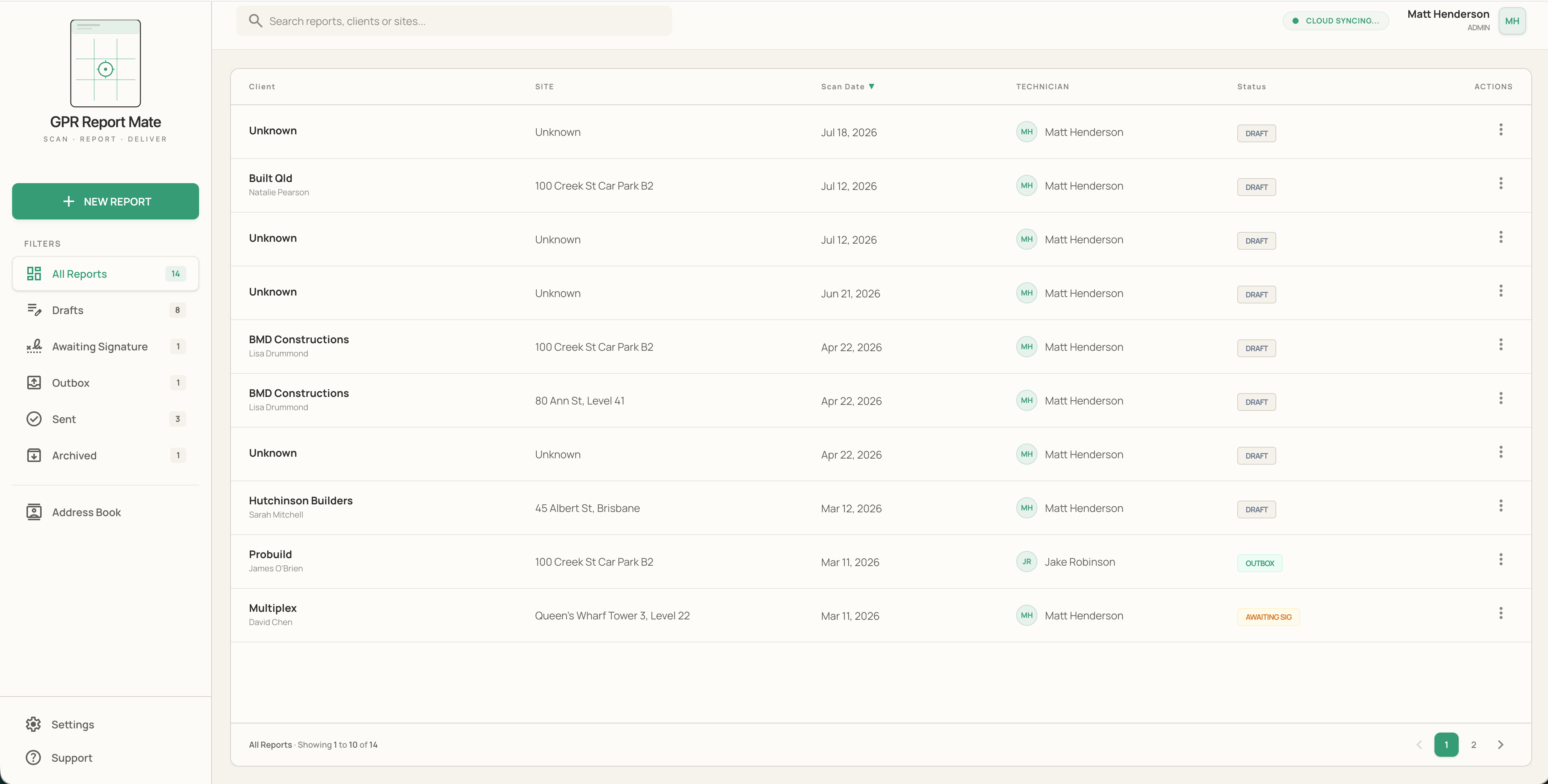 GPR Report Mate reports dashboard