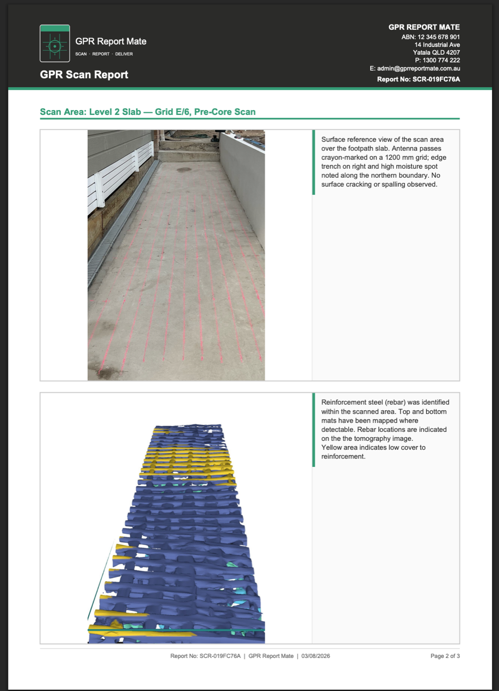 A finished GPR Report Mate report, delivered on site